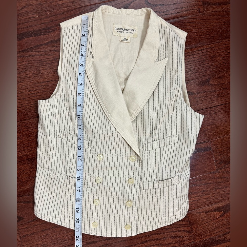 Denim & Supply Ralph Lauren Cream Pinstripe Double-Breasted Vest - Picture 12 of 14